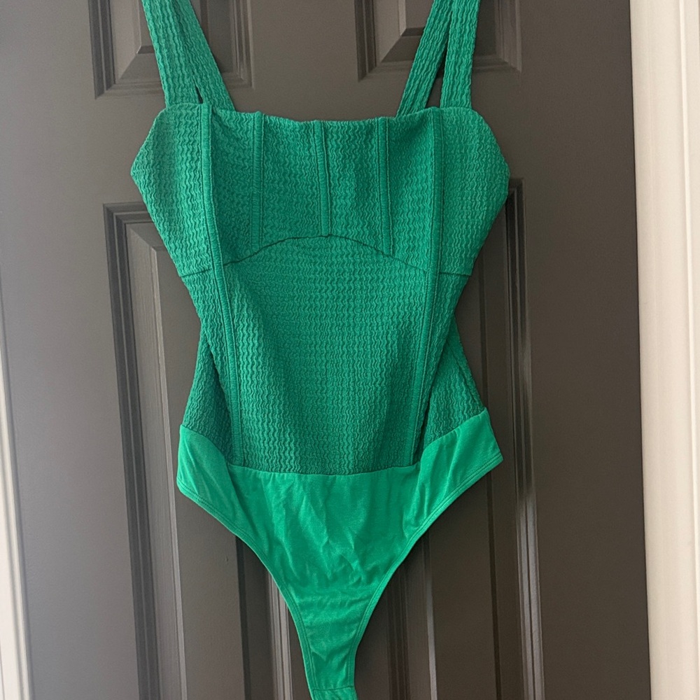 Lulu's Emerald Green Textured Bodysuit